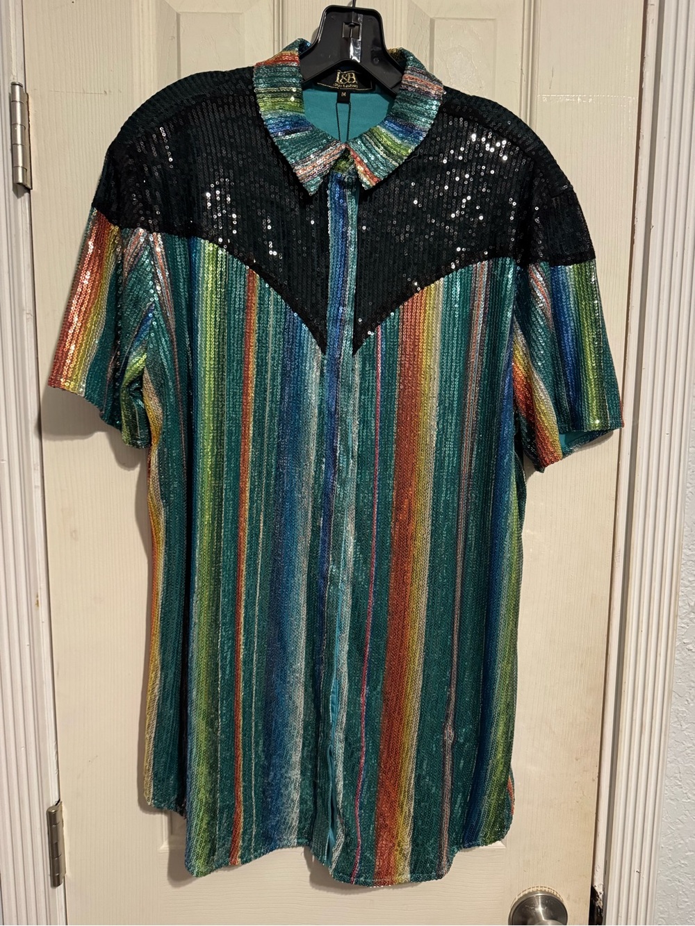 NWT Women’s western Sequin Accent Multicolor Stripe Button-Up Shirt/ tunic